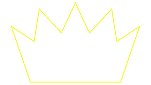 Animated yellow linear symbol of crown is gradually drawn. Concept of royal, premium, luxury, imperial. Looped video. Vector illustration isolated on white background.