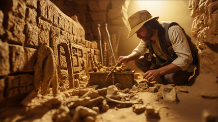 archaeologist searching fossil in the egypt 