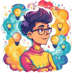 Naklejka premium A cartoon drawing of a man with glasses and a smile on his face