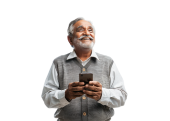 Senior South Asian Man Using Smartphone