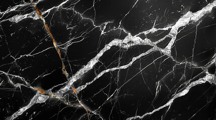 A captivating close-up view of a black marble wall, highlighting its intricate white veining and glossy finish.
