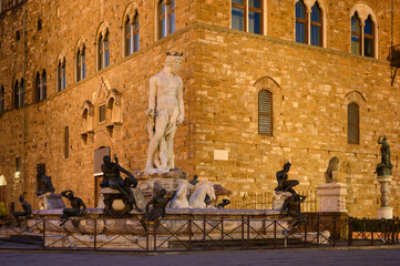 Fountain of Neptune at Night in Florence - Italy