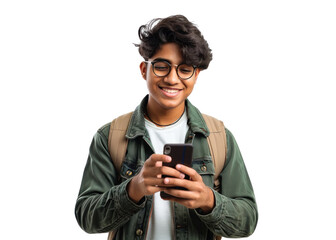 Fototapeta premium Young South Asian Male Texting on Phone