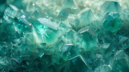 A macro shot of vibrant green crystals, showcasing their intricate faceted structures and the play of light on their surfaces.