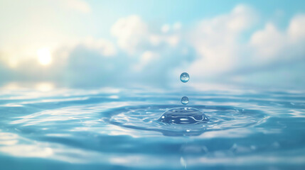 Purity of water concept with droplets creating ripples, suitable for advertising water purification or spa wellness