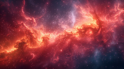 A vivid red and blue nebula, sprawling across the cosmos, showcasing the vibrant beauty of star...