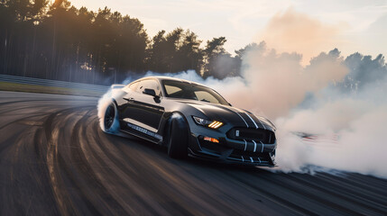 Performance Sports Car Drifting on Racetrack with Smoke - Powered by Adobe
