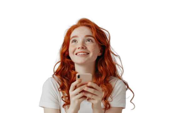 Redhead with Phone Looking Up