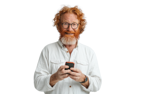 Redhead Man With Phone on Transparent