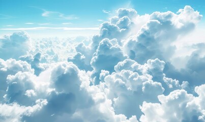 Vibrant Blue Sky Adorned with Fluffy White Clouds