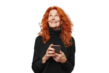 Redhead with Phone Looking Up