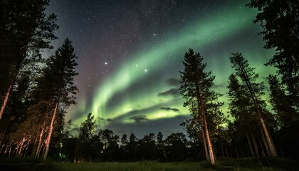 The beautiful aurora seen from the forest