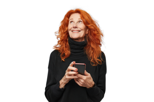 Redhead with Phone Looking Up