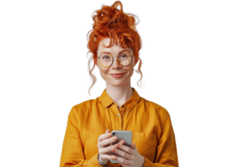 Redhead with Phone Looking Ahead