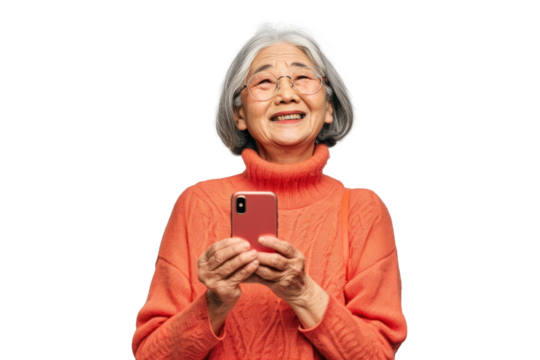 Senior East Asian Woman with Smartphone