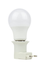 diode light bulb in lamp adapter for socket, plug with socket for light bulb, isolated from background