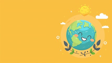 Smiling Earth: World Environment Day Banner Celebrating Mother Earth on Yellow Background - obrazy, fototapety, plakaty