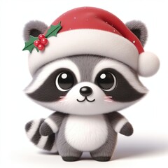  a cute Racoon wearing Christmas Santa Claus hat
