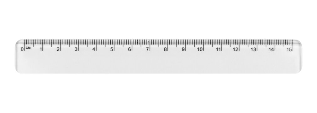 Plastic stationery ruler in the unit of measurement centimeters, isolated from background