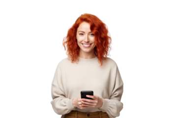 East Asian with Phone on Transparent Background