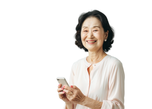 East Asian Senior Woman with Smartphone