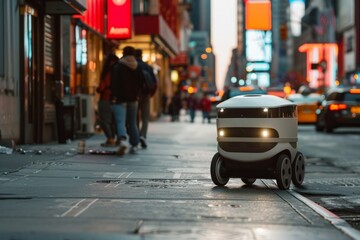 Autonomous delivery robot navigating a city street. soft focus,defocus