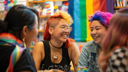 Queer Literature: Photos of LGBTQ+ book clubs, libraries, or literary events that promote queer literature and storytelling, fostering community and education within the LGBTQ+ com