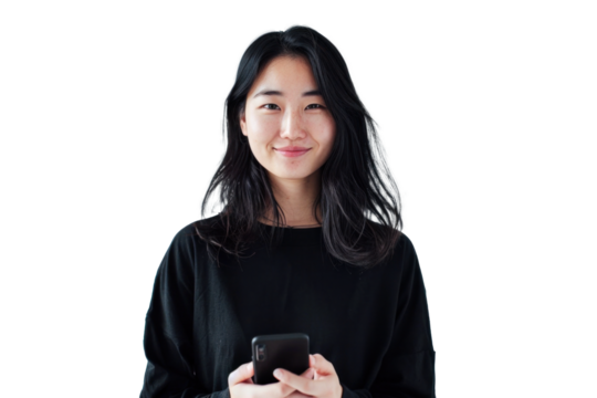 East Asian Woman Holding Smartphone