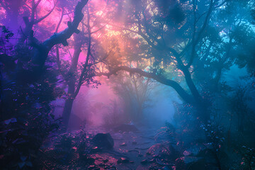Obraz premium Beautiful colorful magical forest