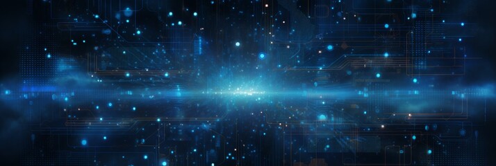 Futuristic Blue Circuit Board with Glowing Neon Lights and Data Streams. High-Tech Background. Generative AI