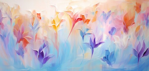 Fototapeta na wymiar beautiful dreamlike scenery oil painting style spring flower blossoming artful illustration background, fantasy whimsical atmosphere, Generative Ai