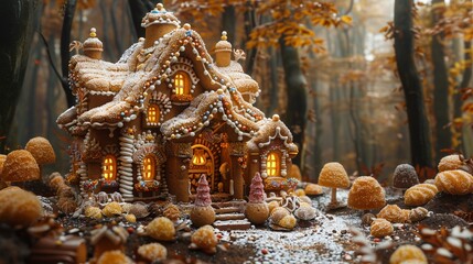 Fototapeta premium A 3D-rendered ancient temple made of gingerbread adorned with icing and candy jewels