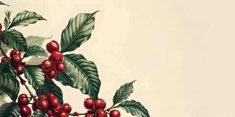 Lush Coffee Plant with Ripe Red Berries on Branches Highlighting the Natural Beauty and Agricultural Roots of the Beverage