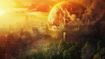 Apocalyptic cityscape with exploding planet