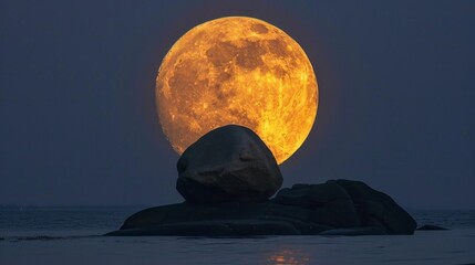 yellowish full moon seen from an island in high resolution
