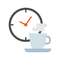 Coffee break icon. Clock with tea cup. Breakfast time.
