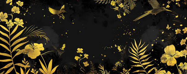 Naklejka premium wallpaper illustration with gold and black jungle