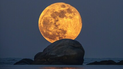yellowish full moon seen from an island in high resolution and quality