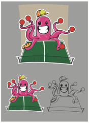 Pulpo feliz jugando al tenis de mesa