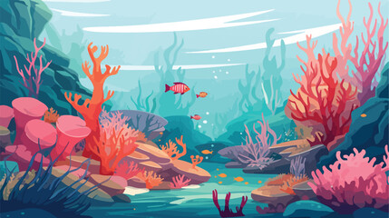 Illustration of a sea with colorful coral reefs and