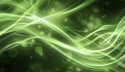 Enigmatic green light waves with sparkling particles on dark background