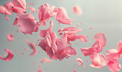 Beautiful pink petals floating in the air