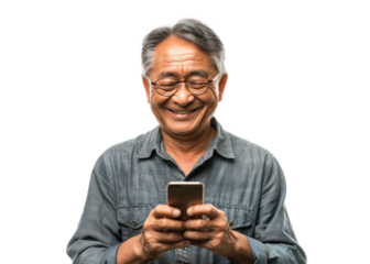 Senior Asian Man Enjoying Smartphone