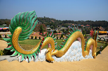 Sculpture chinese dragon statue for thai people travelers entrance travel visit stupa chedi and...