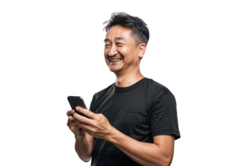 Southeast Asian Man Smiling with Smartphone