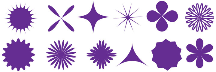 Brutalism shapes. Brutalism star and flower shapes. For modern T-shirts designed. Stars, starburst . Vector illustration - obrazy, fototapety, plakaty