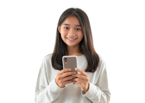 Southeast Asian Girl with Phone Smiling