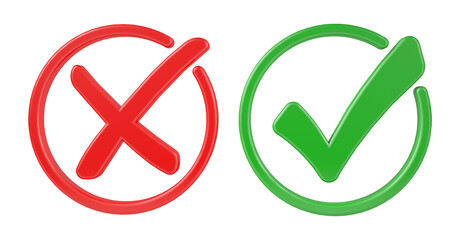 Two red and green check marks are displayed next to each other. Isolated from white or transparent background