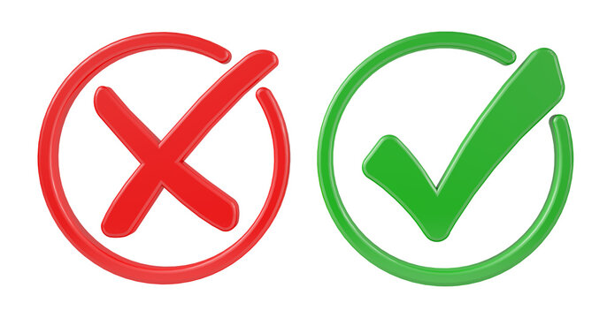 Two red and green check marks are displayed next to each other. Isolated from white or transparent background