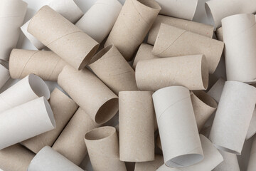 Empty toilet paper roll. Rolls of toilet paper on a white background. Paper tube of toilet paper....